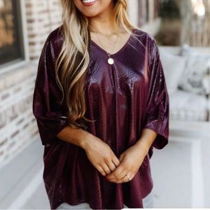 Burgundy faux leather look snakeskin top